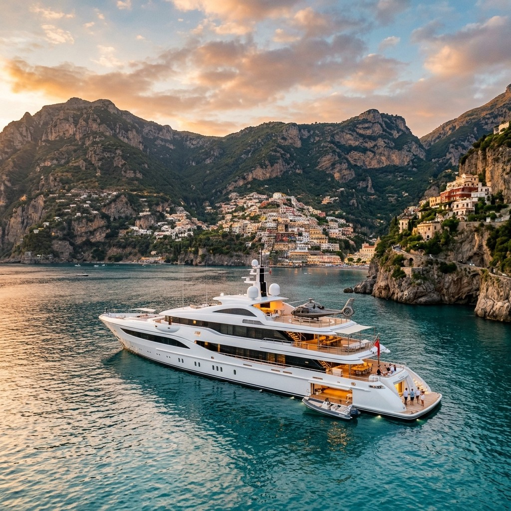 Luxury Yacht in Landscape